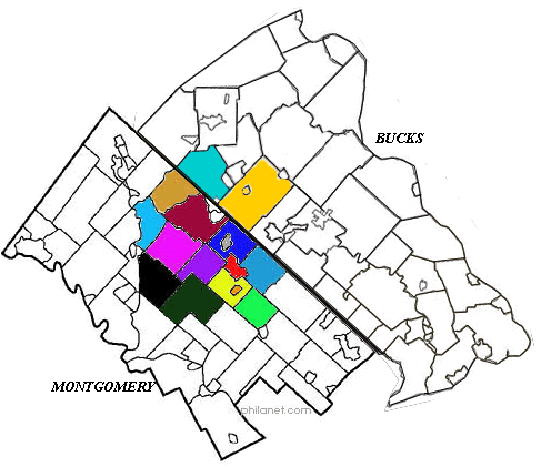 Map of Bucks and Montgomery County, PA